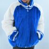 Blue White Mink Fur Men's Varsity Jacket