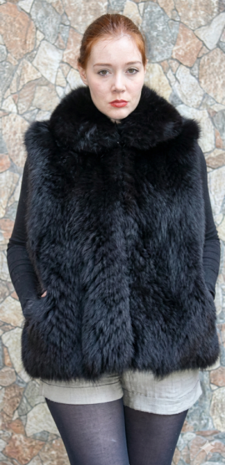 Dyed Black Fox Fur Vest