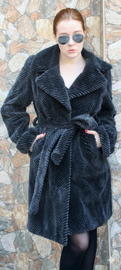 Dyed Blue Belted Sheared Beaver Fur Stroller 29982