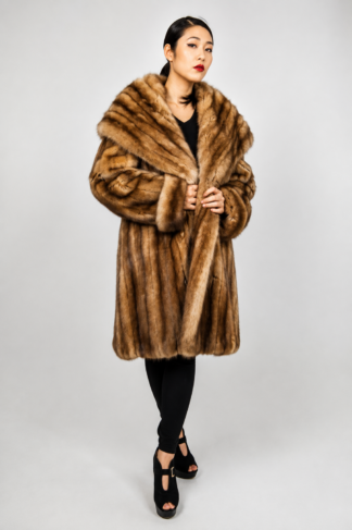 Golden Russian Sable Fur Hooded Cape Collar Stroller 778