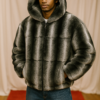 Men's Fur Chinchilla Bomber Jacket Hood 4443