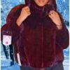 burgundy mink fur jacket mink hood