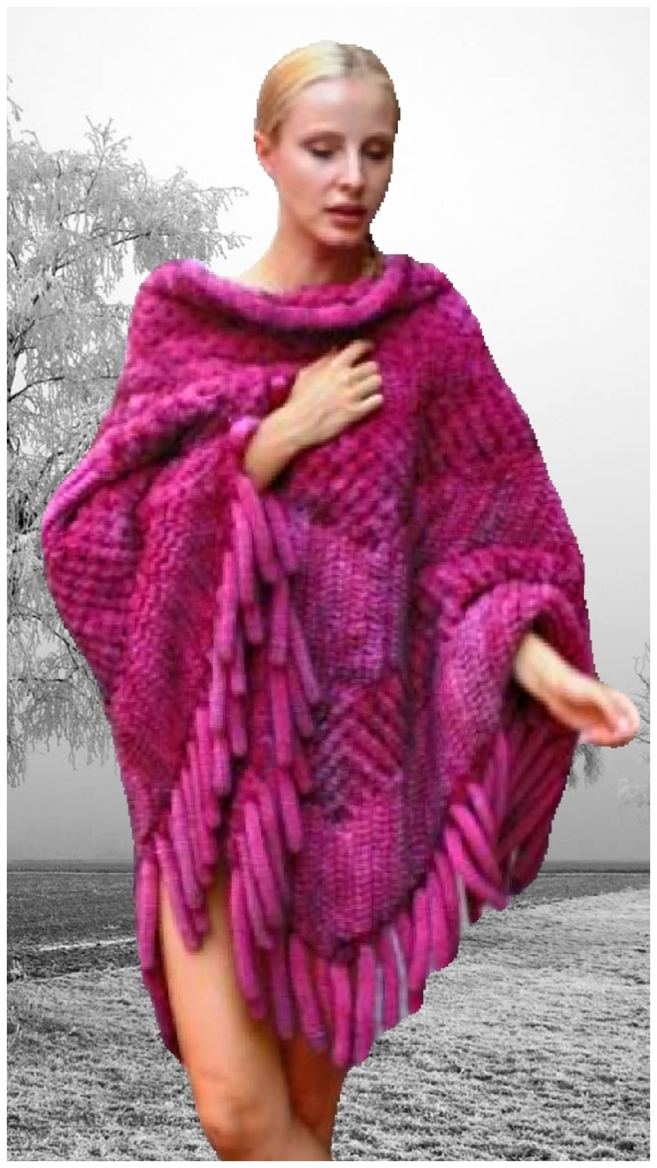 plus size hot pink knit mink fur
