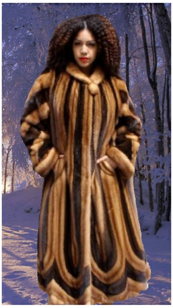 plus size mahogany fur mink swing full length coat