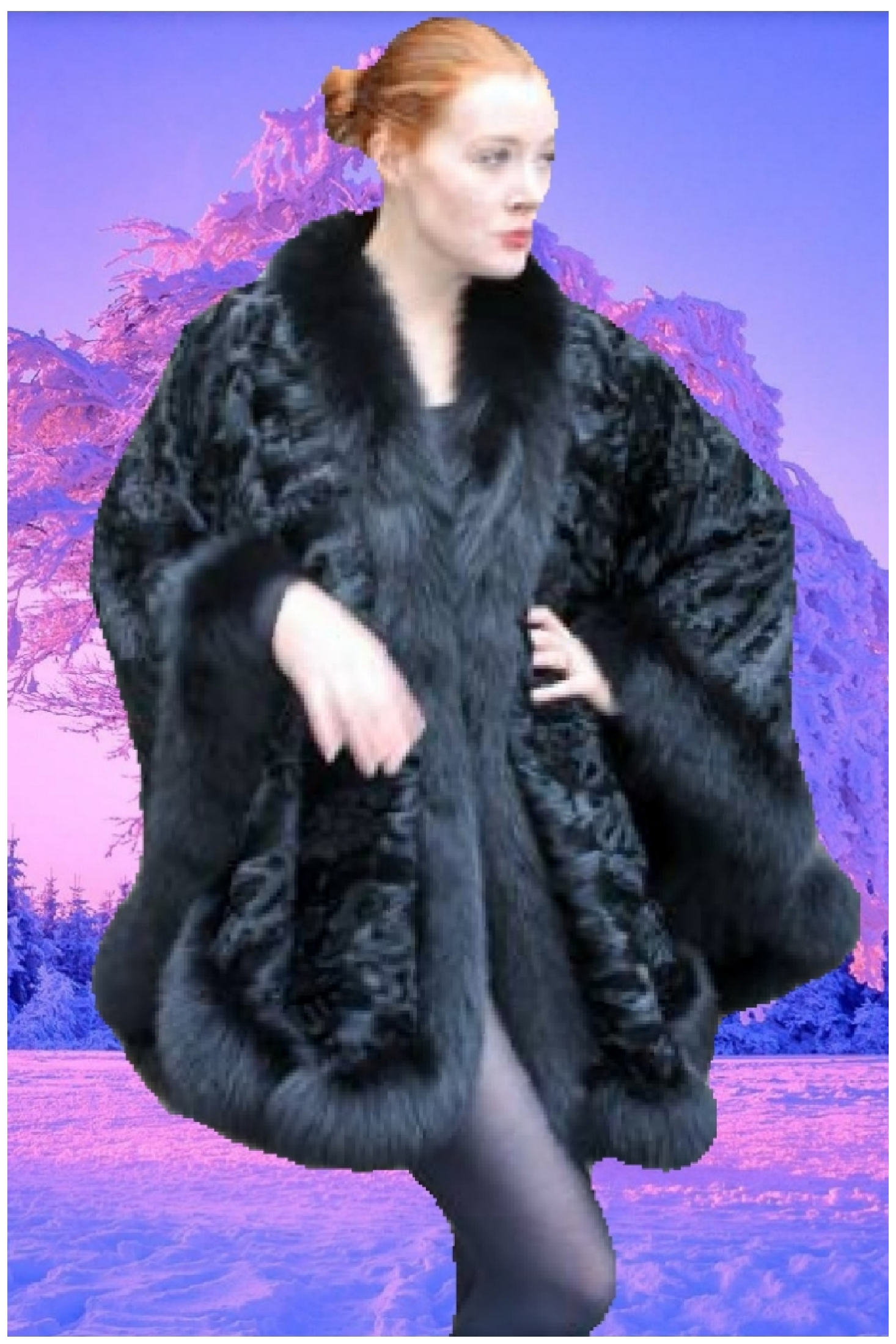 black persian fur cape black fox fur trim