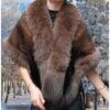 degrade brown mink fur cape brown fox trim