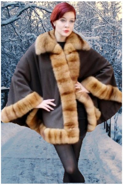 brown cashmere cape sable fur
