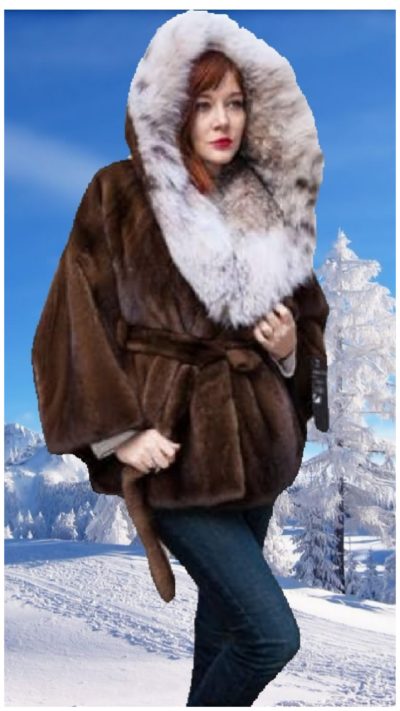 demi mink fur cape canadian lynx fur hood mink belt