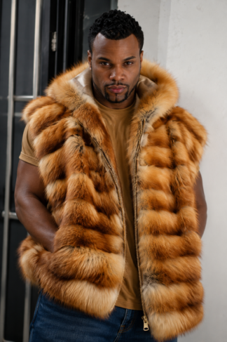 Men's Red Fox Hoodie Fur Vest
