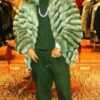 Money Green Chinchilla Mens Bomber Fur Jacket 9888