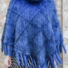 Cobalt Blue Knit Mink Fur Poncho 2585