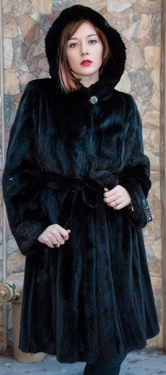 Belted Black Hooded Mink Stroller-6