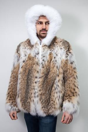 Mens Lynx Jacket with Hood White Fox Fur Trim 5543 – MARC KAUFMAN FURS