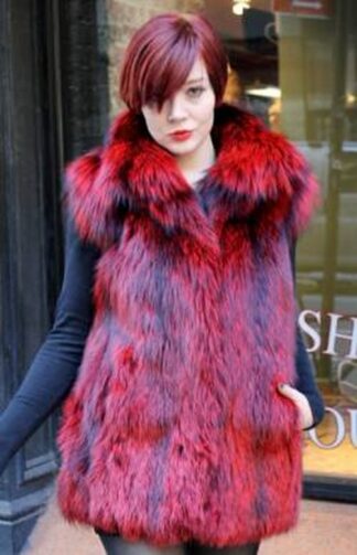 Dyed Red Silver Fox Fur Vest 6678
