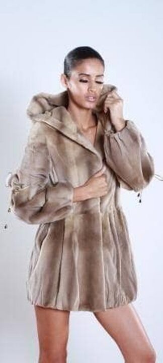 Beige Sheared Mink Stroller with Hood