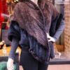 Brown Black Knit Mink Fur Poncho Hood 75757