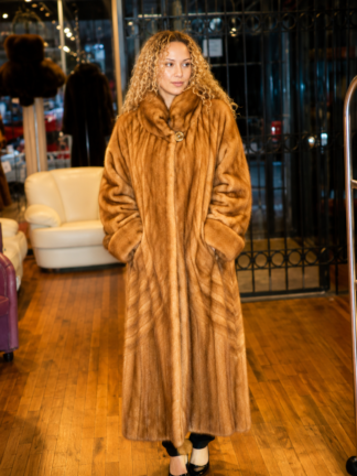 Full Length Whiskey Directional Mink Fur Coat 9711