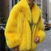 men's yellow fur bomber jacket