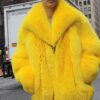 men's yellow fur bomber jacket