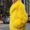 men's yellow fox fur bomber jacket