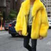 men's yellow bomber fur jacket