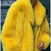 men's yellow fox fur bomber jacket