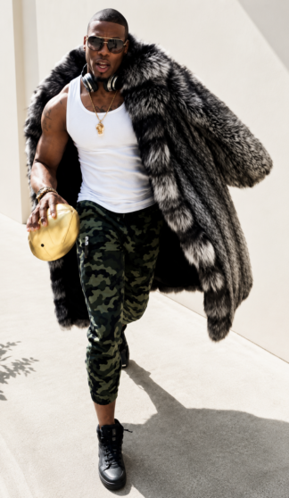 Full Length Celebrity Cam Newton Silver Fox Fur Coat