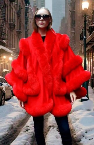 Red Cashmere Fox Fur Cape