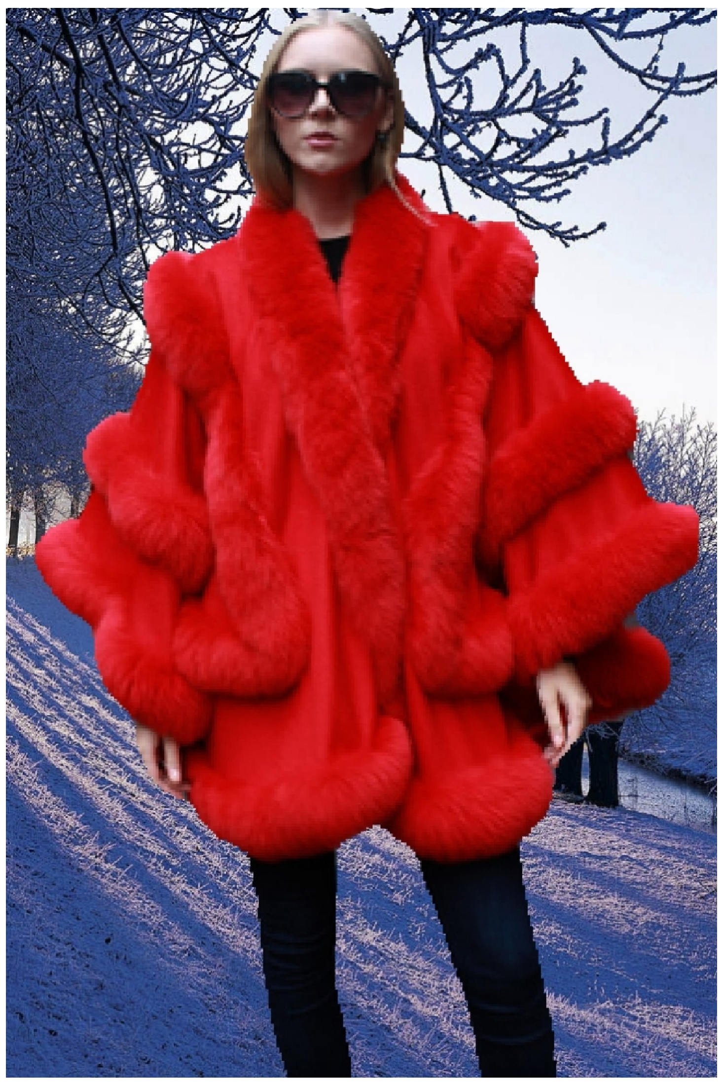 red cashmere fox fur cape