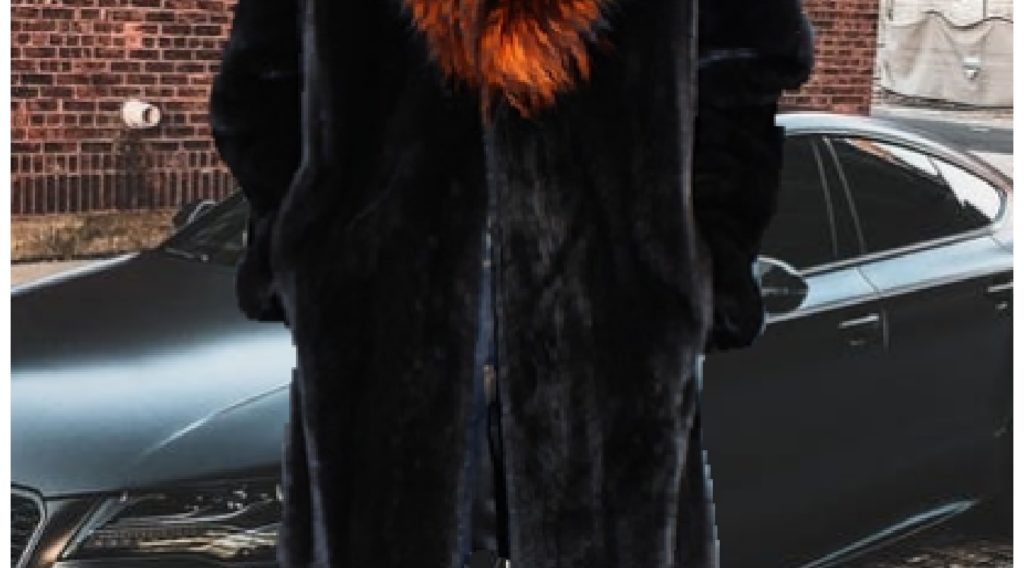 Ranch Mink Fur Coat with Burnt Orange Fox Fur Collar