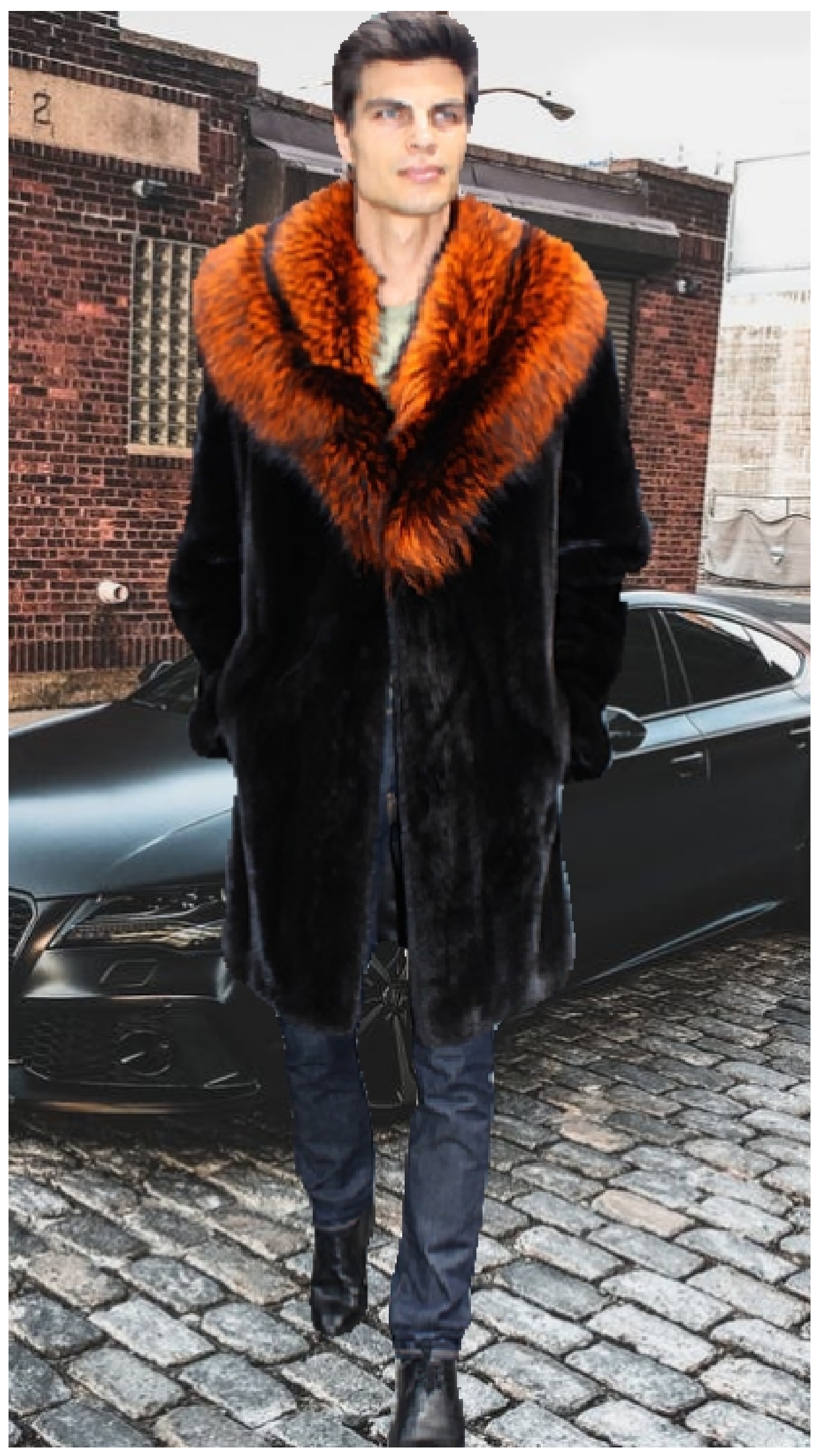 mens orange mink fur jackets