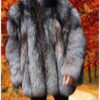Men's Crystal Fox Fur Bomber Jacket with Dyed Silver Fox Fur 7733