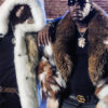 T.I. Young Dro Coyote Fur Jacket Fox Fur Trim Hood Patchwork Mink Fur Coat Fox Fur Collar