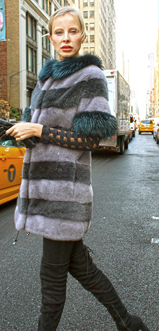 Gray Sapphire Mink Fur Sort Sleeved Jacket