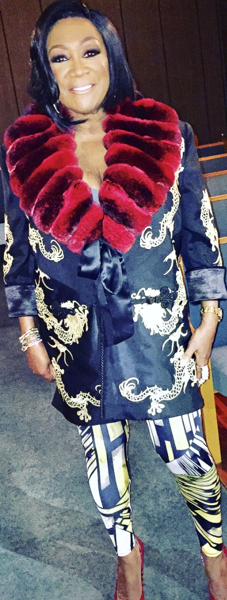 Patti Labelle is sporting a fabulous Red Chinchilla Collar by Marc Kaufman Furs of NY