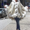 Ivory Cashmere Cape With Fox Fur Trim and Hood