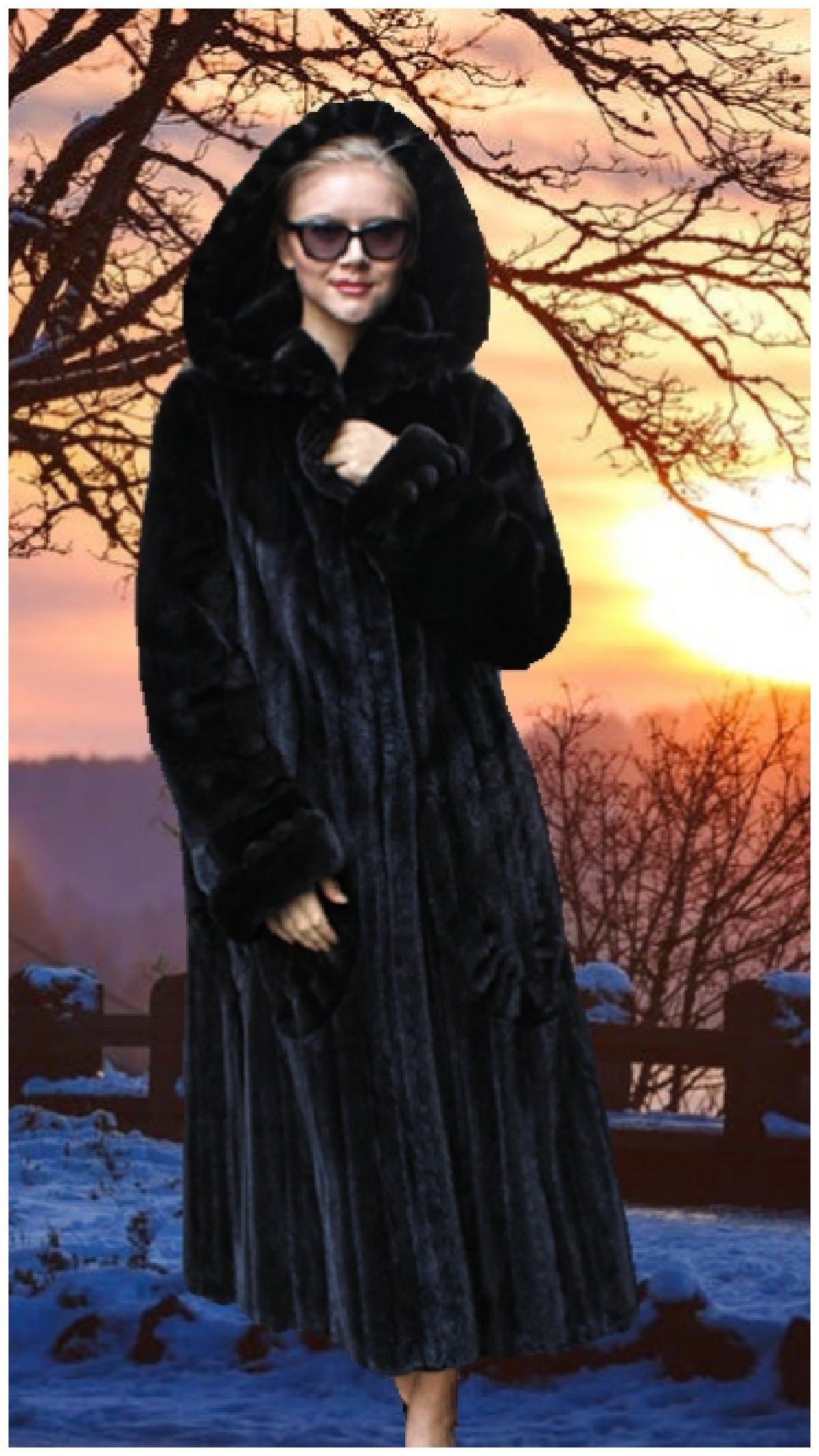 Black Glama Directional Mink Fur Coat 