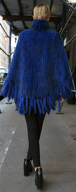 Royal Blue Knit Mink Fur Poncho
