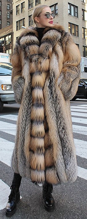 Full Length Cross Fox Fur Coat Tuxedo Cross Fox Fur