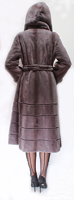 Full Length Gray Rex Rabbit Fur Coat Hood
