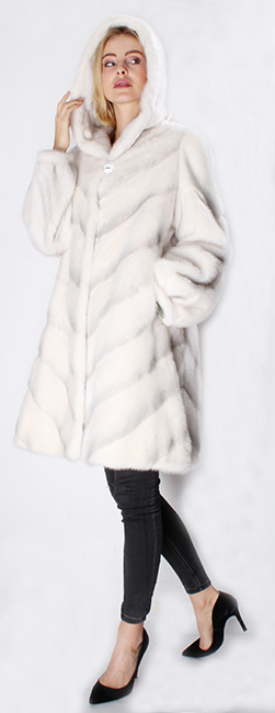 White Shadow Directional Mink Fur Jacket Hood
