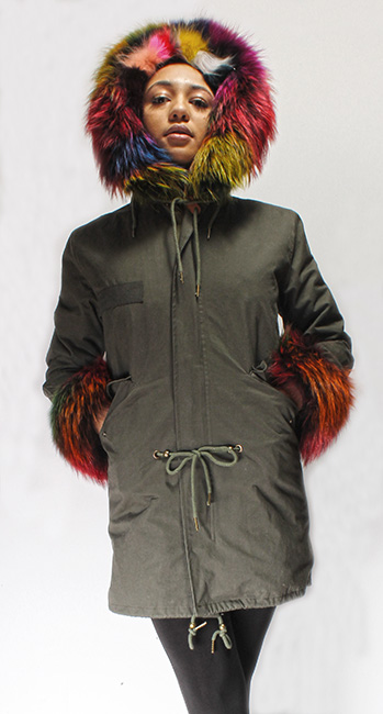 landheer Kleuterschool systeem Military Green Multi Colored Fox Fur Lined Parka Hood