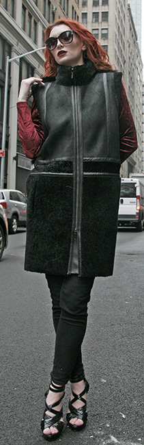 Black Four Toned Nappa Shearling and Suede Vest