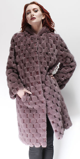 Light Pink Mink Fur Coat Leather Inserts