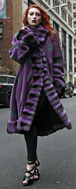 Purple Sheared Mink Fur Coat Purple Chinchilla Collar Cuffs and Trim