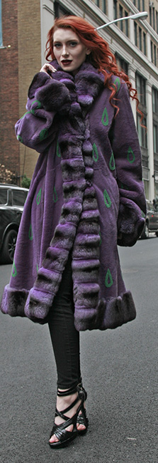 Purple Sheared Mink Fur Coat Purple Chinchilla Collar Cuffs and Trim