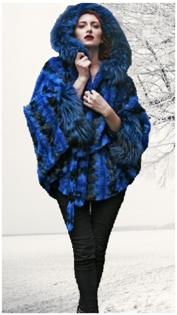 lazor cut blue dyed mink fur cape