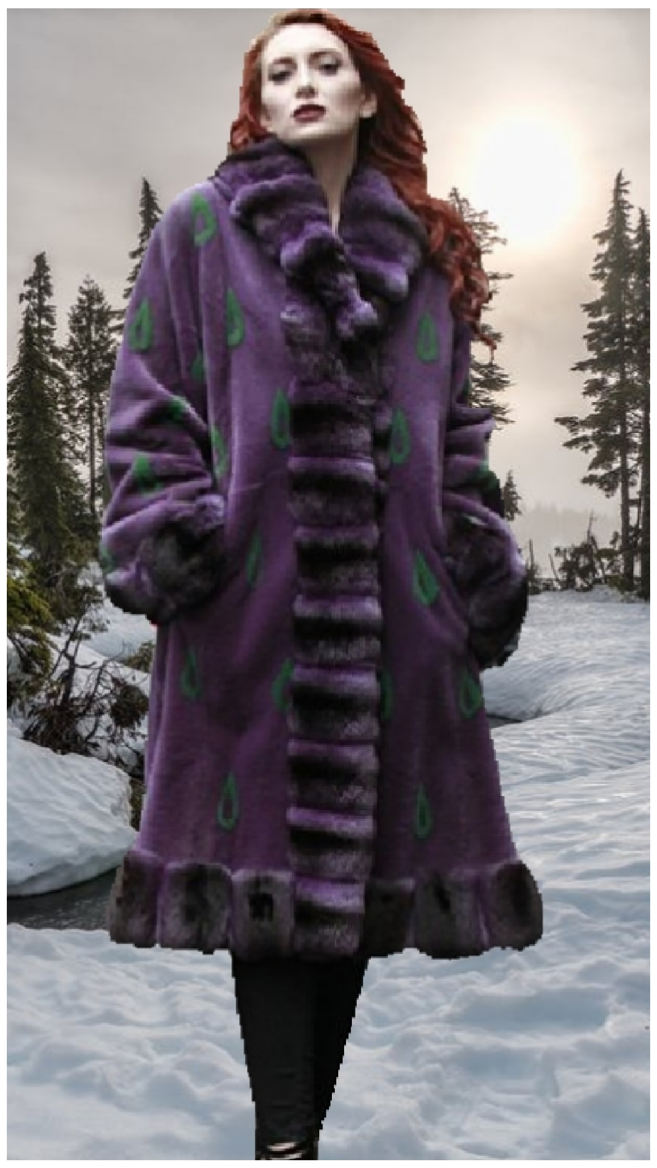 purple sheared mink fur coat purple chinchilla cuffs trim