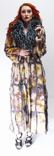Tye Dyed Reversible Sheared Mink Fur Coat Dyed Silver Fox Collar Silver Inserts