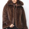 Brown sculpted laser cut sheared mink fur jacket